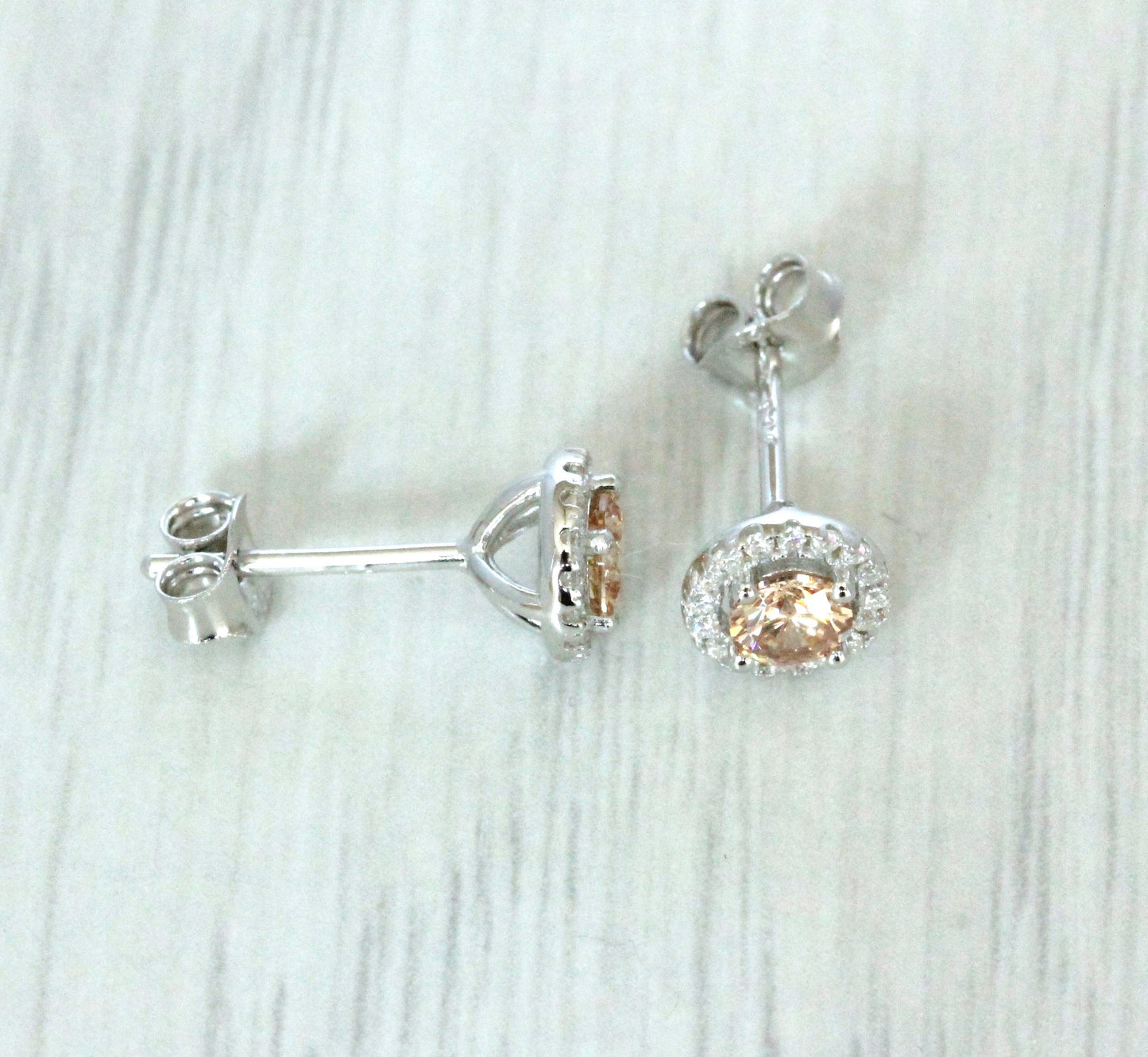 Natural Citrine & Genuine Moissanite Halo stud earrings in Sterling silver