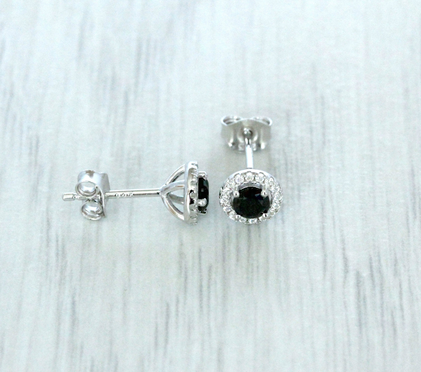 Onyx & Genuine Moissanite Halo stud earrings in Sterling silver