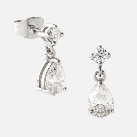 GENUINE Moissanite Pear stud earrings, available in titanium, white gold and surgical steel