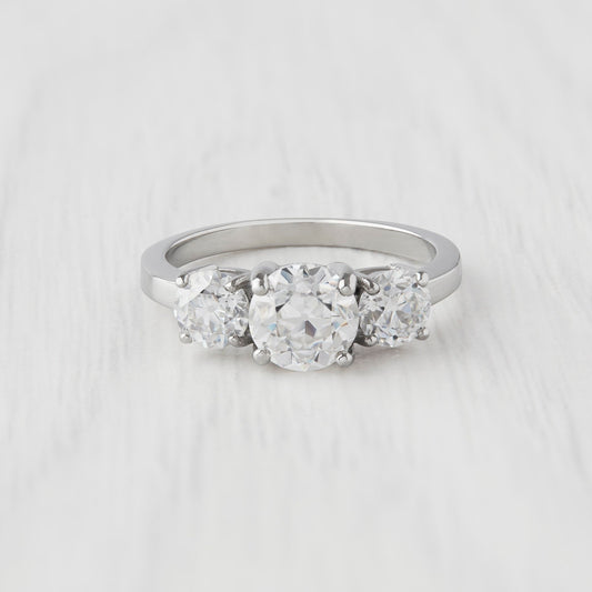 Genuine moissanite Old European Cut 3 stone Trilogy Ring in White Gold or Titanium - engagement ring - handmade ring