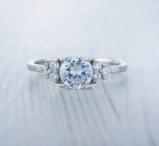On sale - Genuine moissanite engagement ring in white gold filled