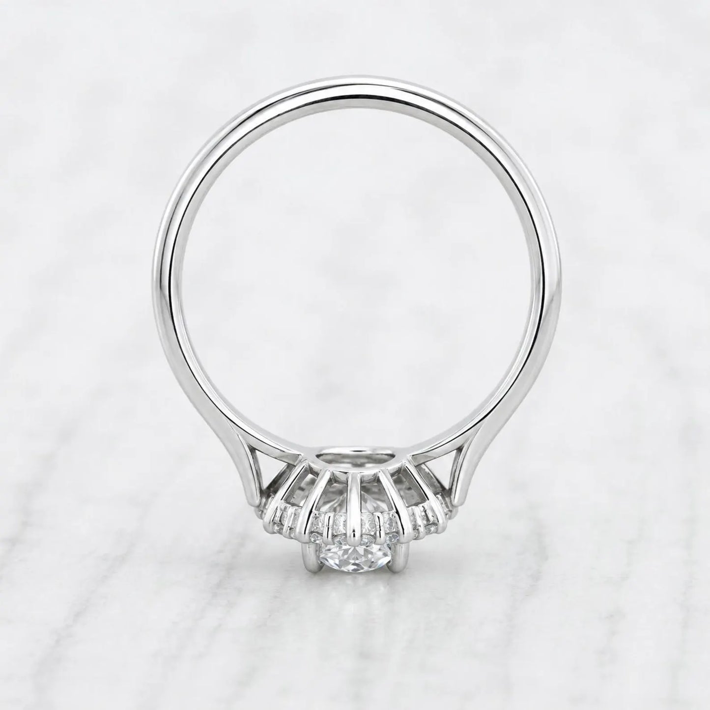 Oval cut, Halo Moissnaite engagement ring available in titanium or white gold filled