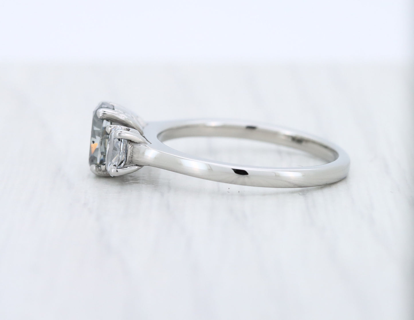 Grey & White moissanite Oval Ice cut 3 stone Trilogy Ring in White Gold Filled or Titanium  - engagement ring - handmade ring