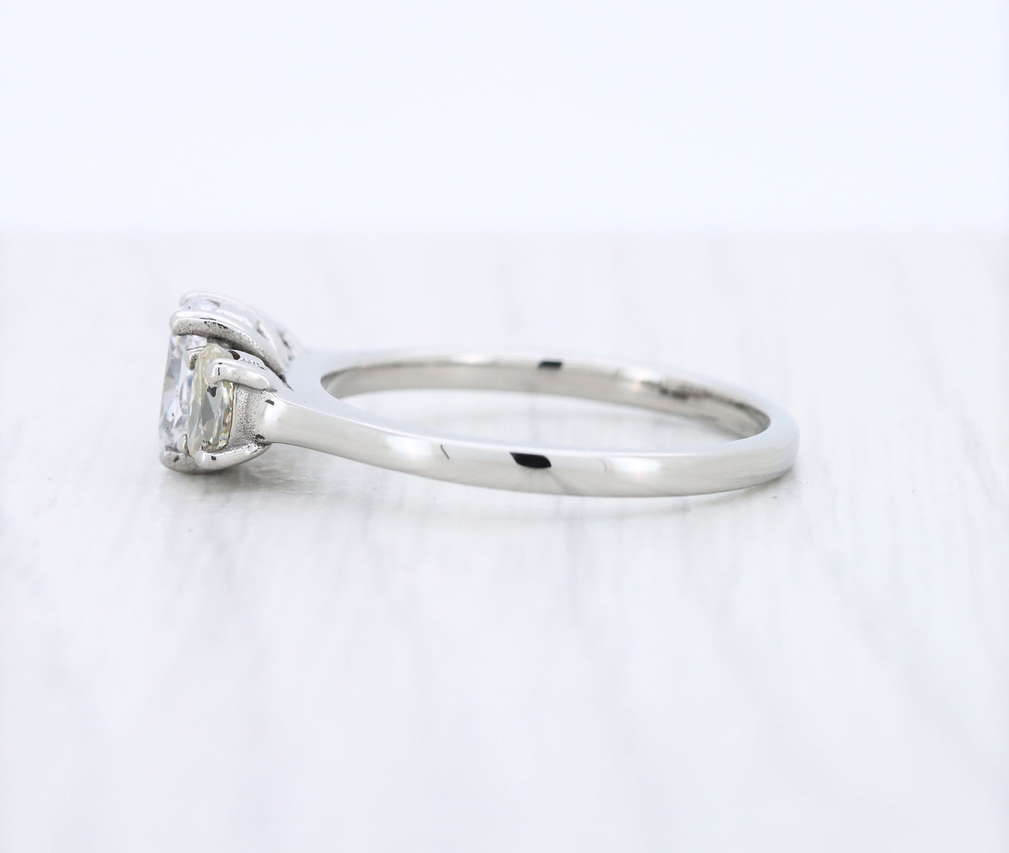 Yellow & White moissanite Oval Ice cut 3 stone Trilogy Ring in White Gold Filled or Titanium  - engagement ring - handmade ring