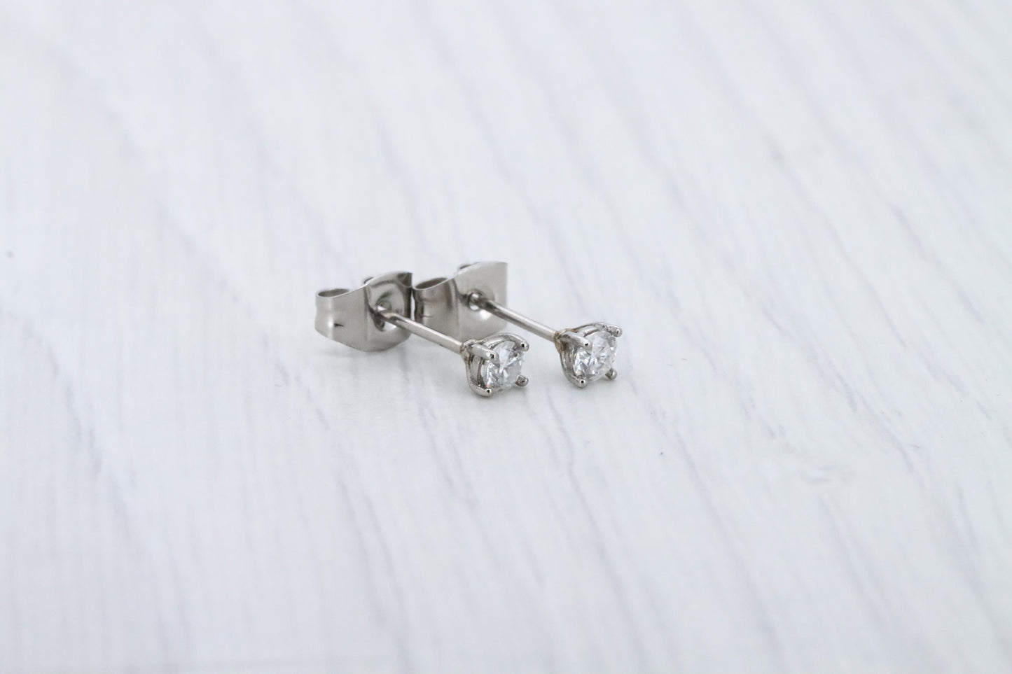 GENUINE Moissanite 3mm stud earrings, available in pure titanium, white gold and surgical steel