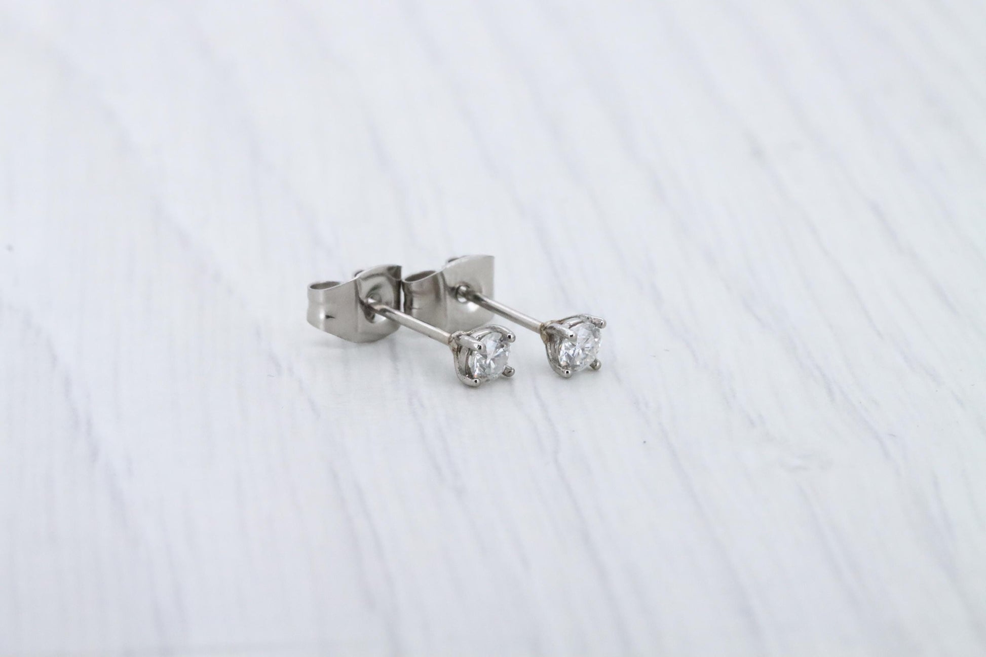 GENUINE Moissanite 3mm stud earrings, available in pure titanium, white gold and surgical steel