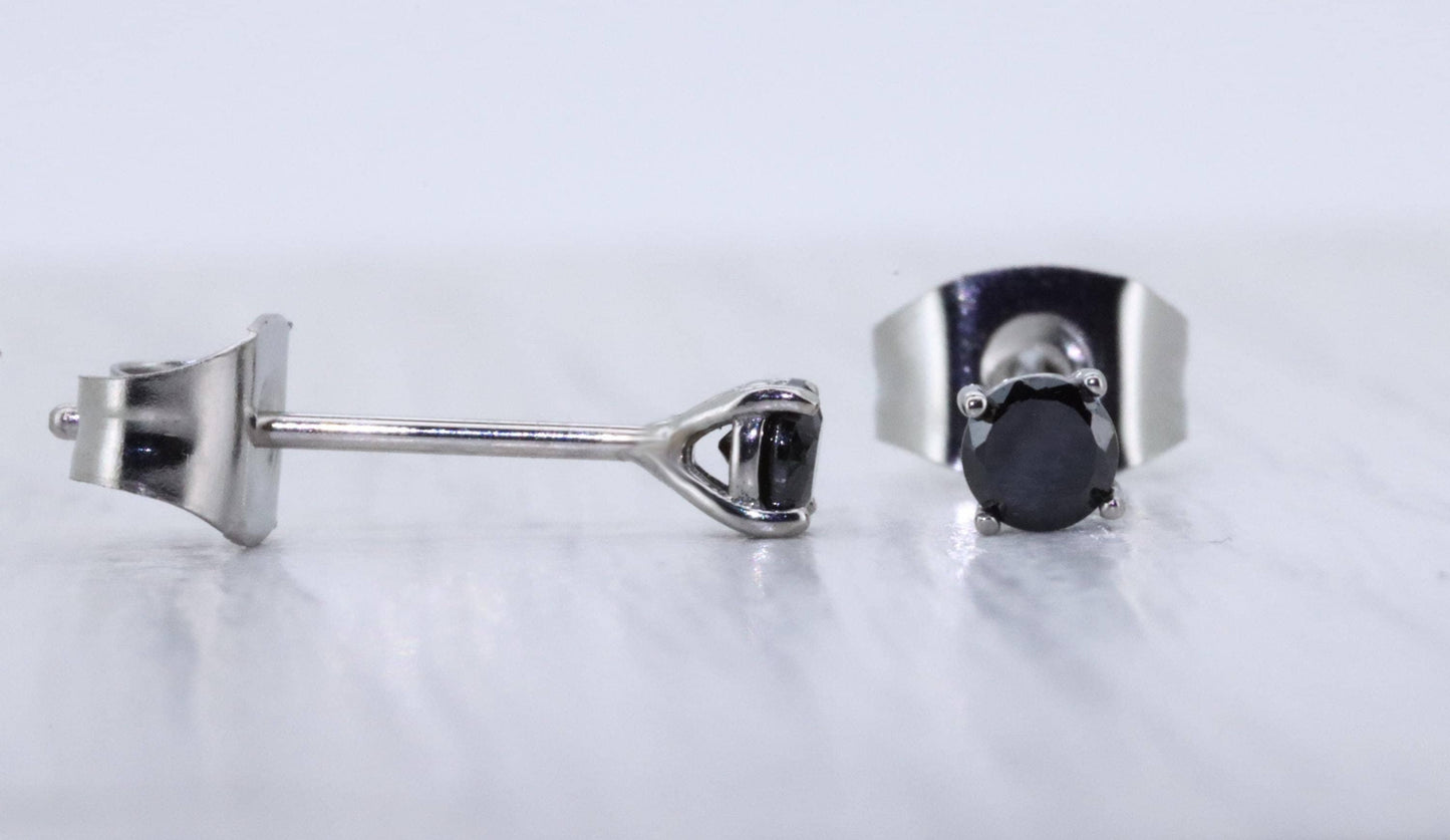 3mm Natural Onyx stud earrings, available in titanium, white gold and surgical steel