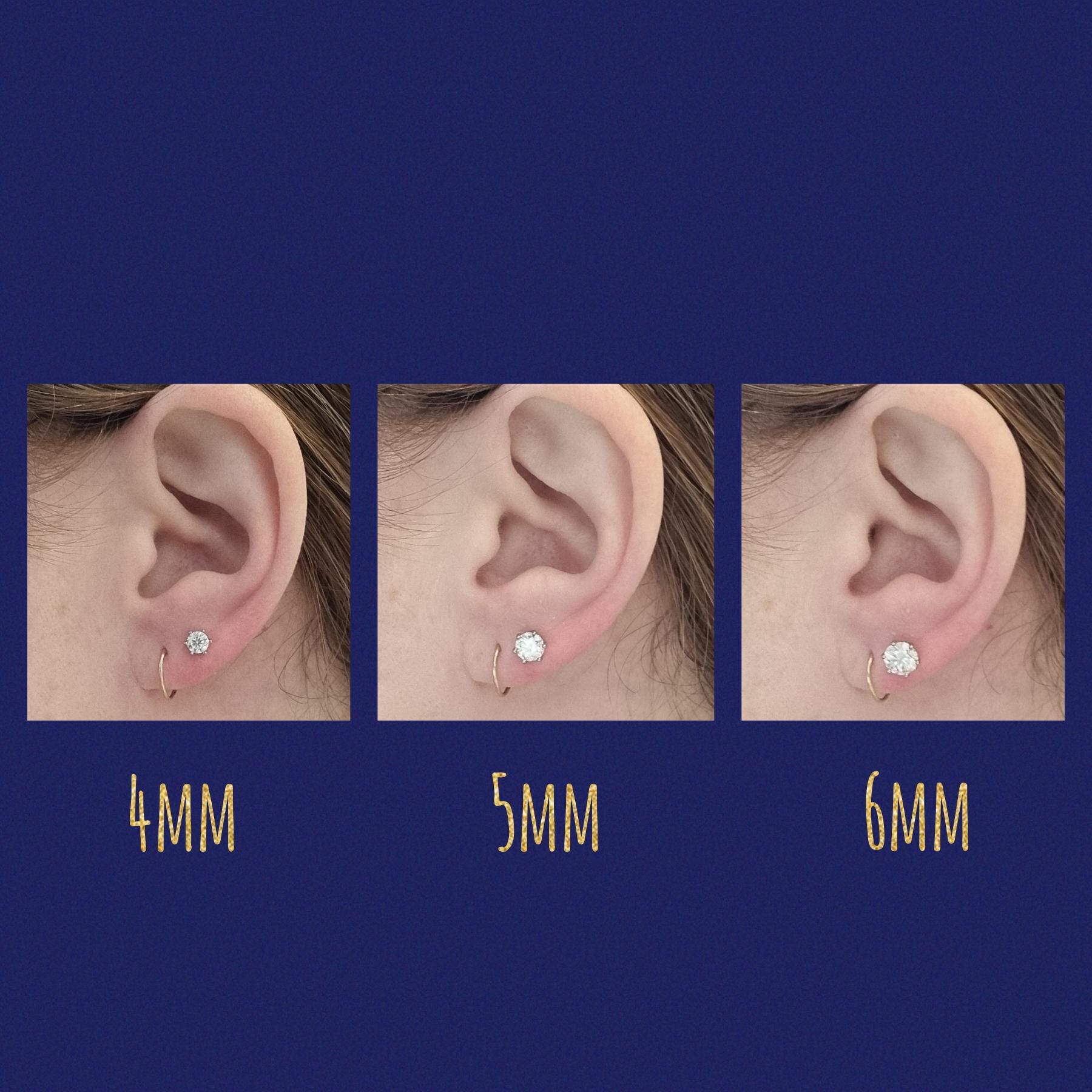 GENUINE Moissanite stud earrings, available in titanium, white gold and surgical steel 4mm, 5mm or 6mm sizes
