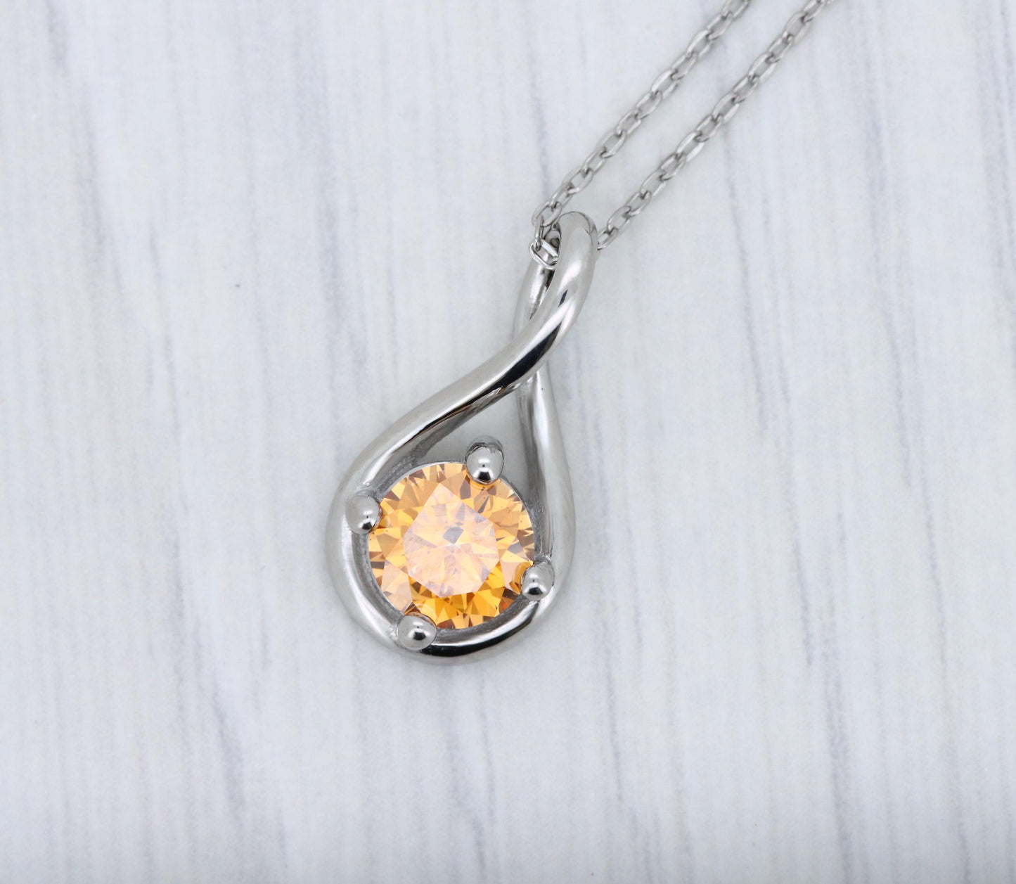 Twist style Necklace pendant with 6mm Champagne Moissanite - titanium
