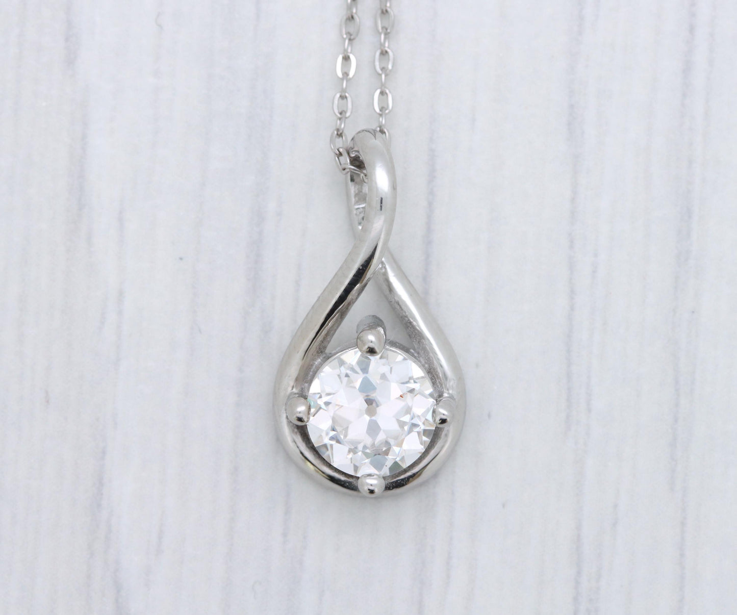 Twist style Necklace pendant with Old European cut Moissanite - titanium