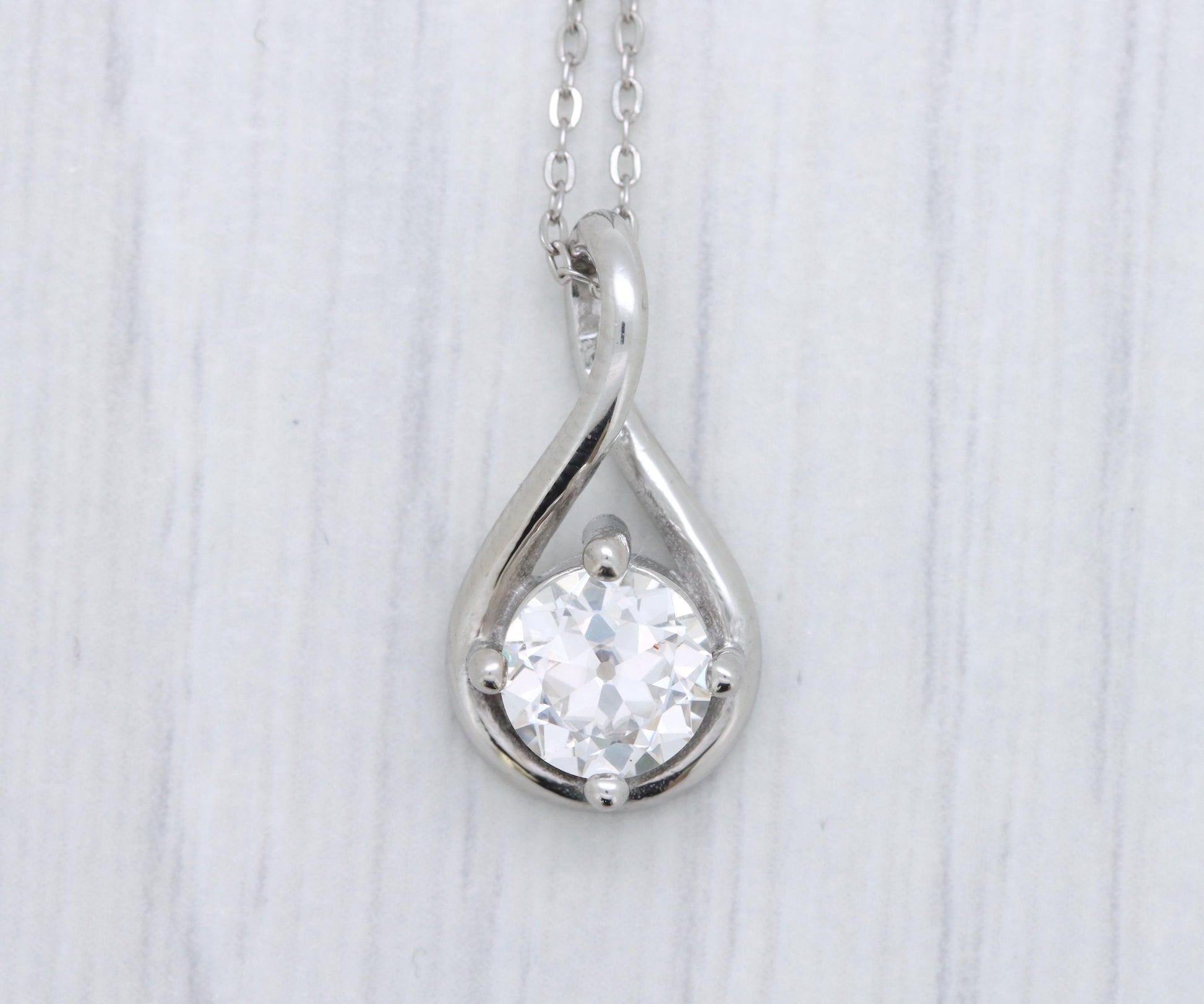 Twist style Necklace pendant with Old European cut Moissanite - titanium