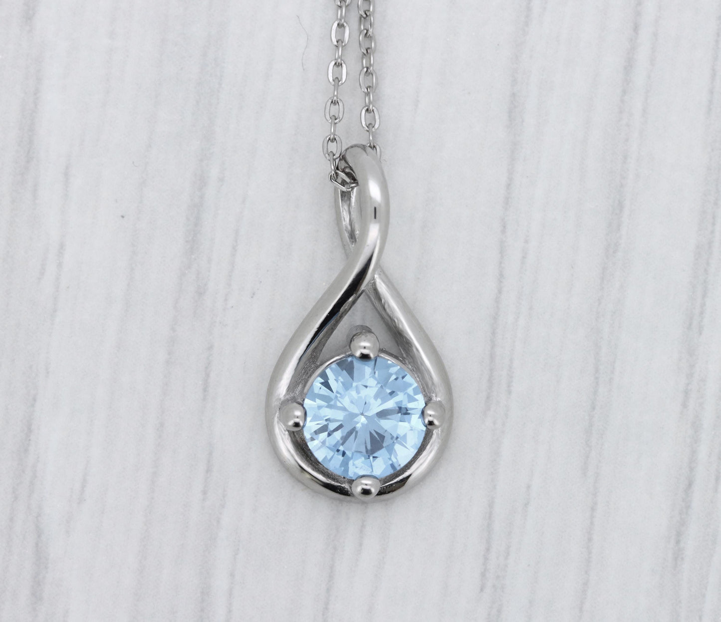 Twist style Necklace pendant with 6mm Genuine Aquamarine - titanium