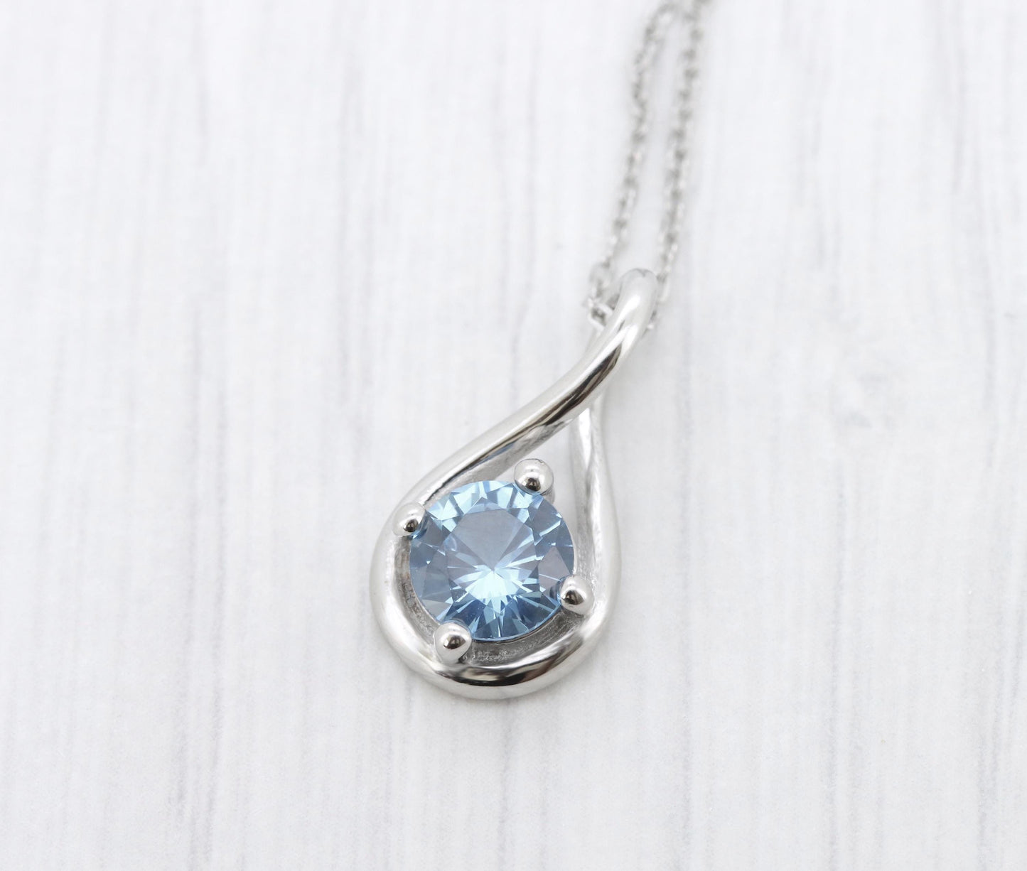 Twist style Necklace pendant with 6mm Genuine Aquamarine - titanium
