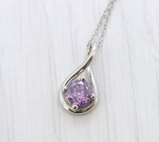 Twist style Necklace pendant with 6mm natural Amethyst - titanium