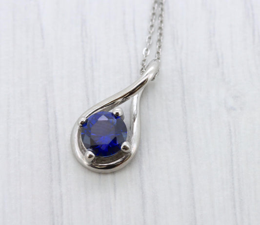 Twist style Necklace pendant with 6mm Lab Blue Sapphire - titanium