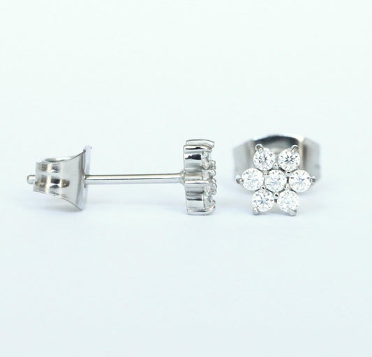 GENUINE Moissanite flower stud earrings, available in titanium, white gold and surgical steel