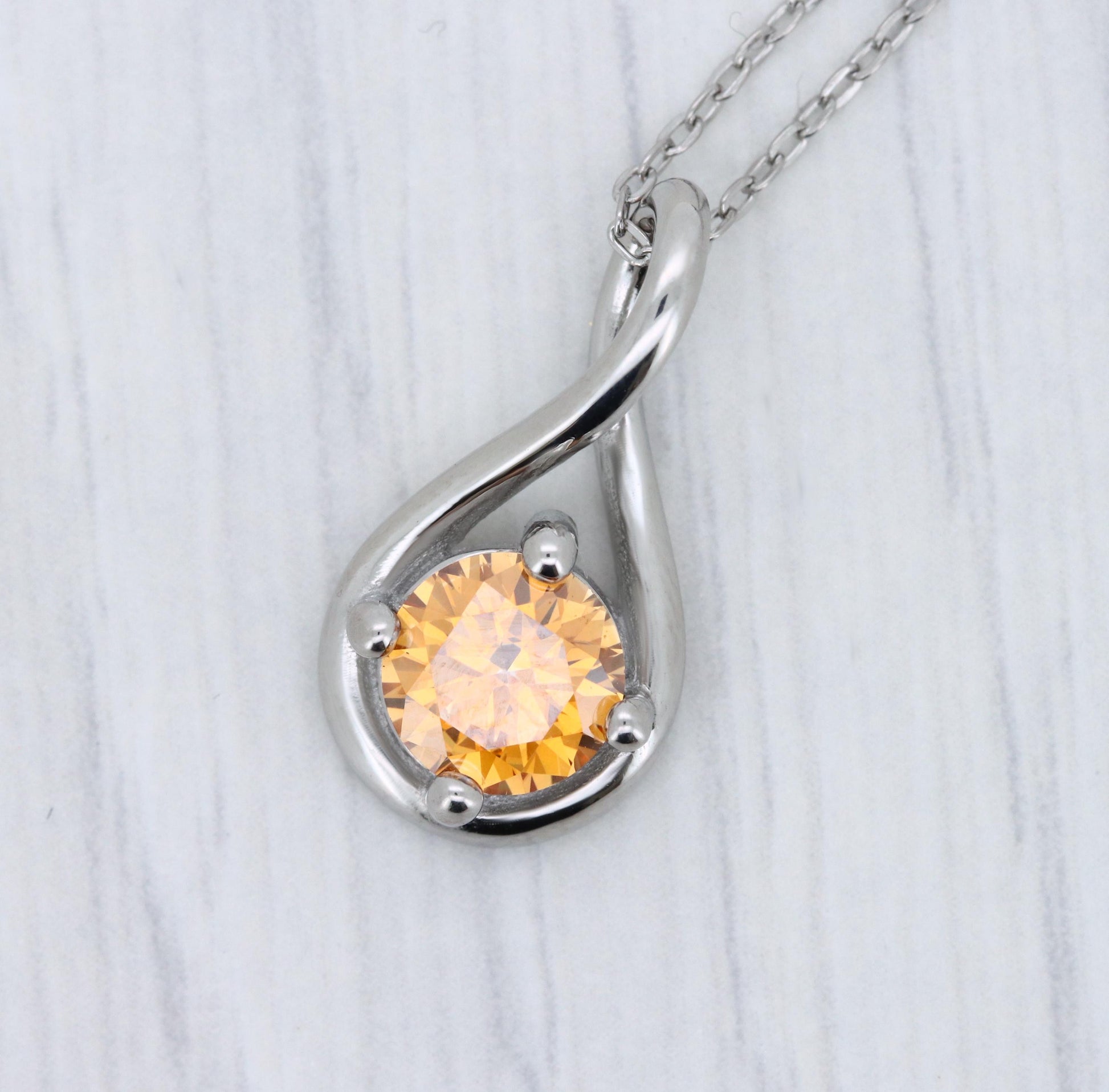 Twist style Necklace pendant with 6mm Champagne Moissanite - titanium