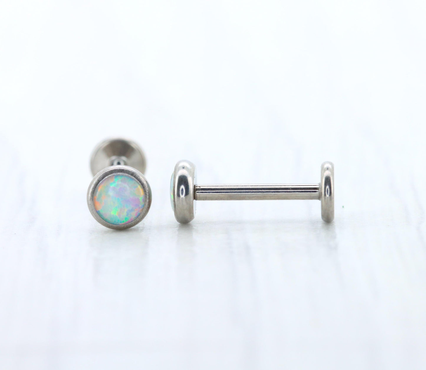 Opal & Pure titanium screw flat back stud earrings