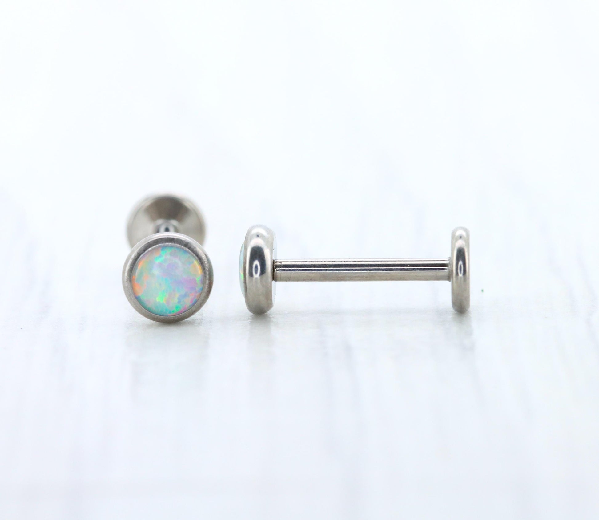 Opal & Pure titanium screw flat back stud earrings