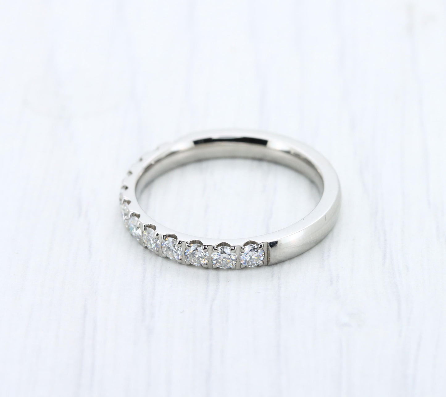3mm wide Moissanite Half Eternity ring in Titanium, white gold - stacking ring - wedding band - handmade engagement ring