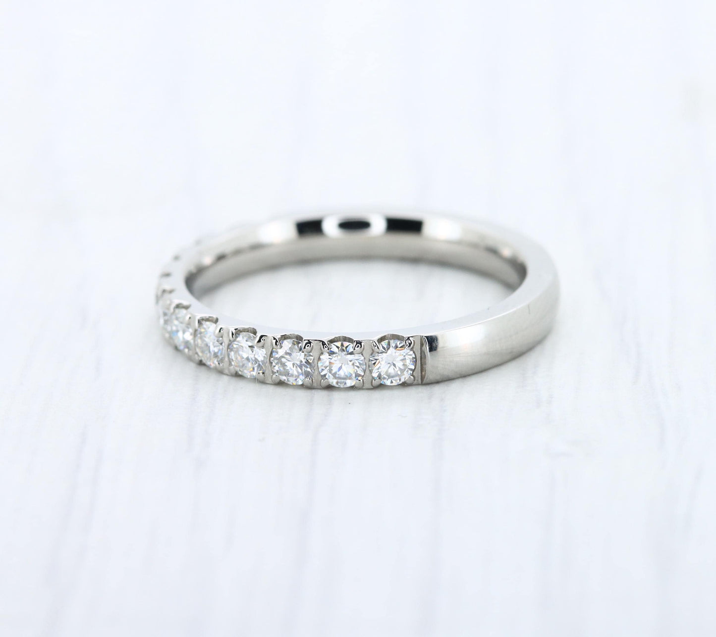 3mm wide Moissanite Half Eternity ring in Titanium, white gold - stacking ring - wedding band - handmade engagement ring