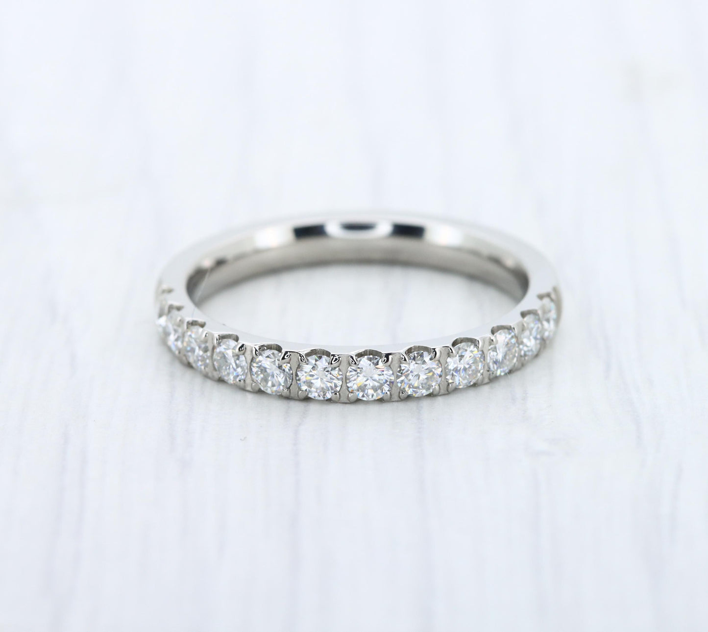 3mm wide Moissanite Half Eternity ring in Titanium, white gold - stacking ring - wedding band - handmade engagement ring