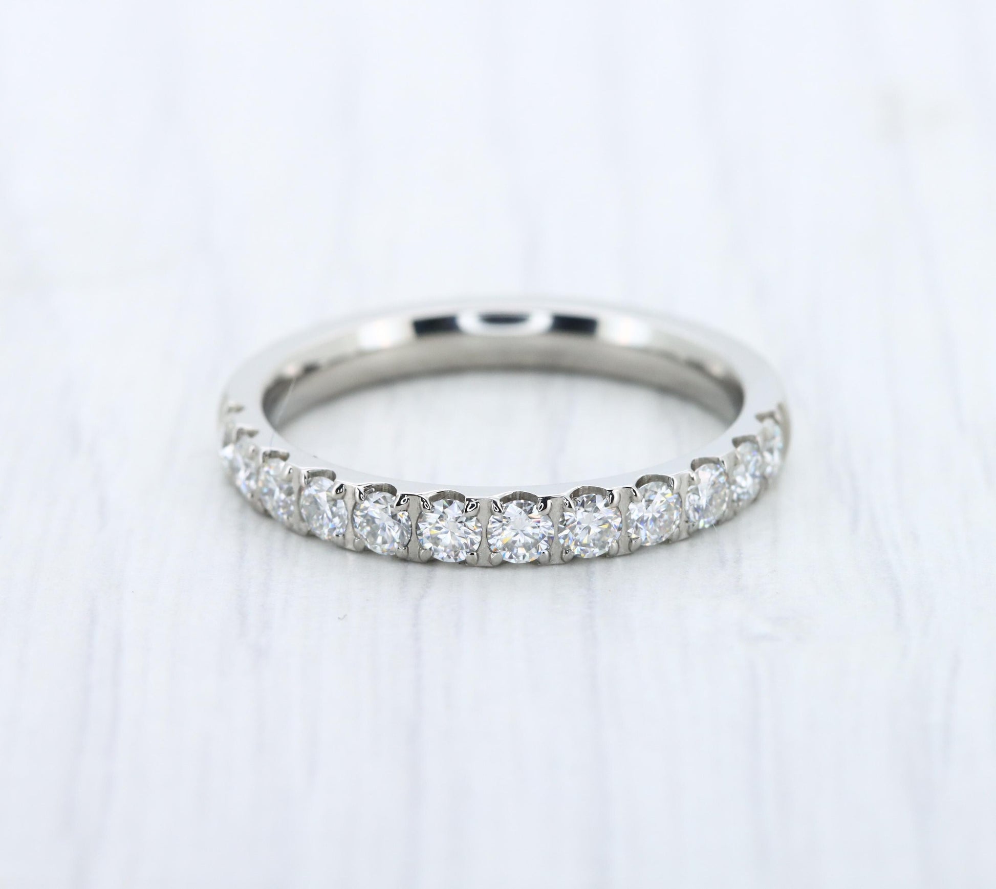 3mm wide Moissanite Half Eternity ring in Titanium, white gold - stacking ring - wedding band - handmade engagement ring
