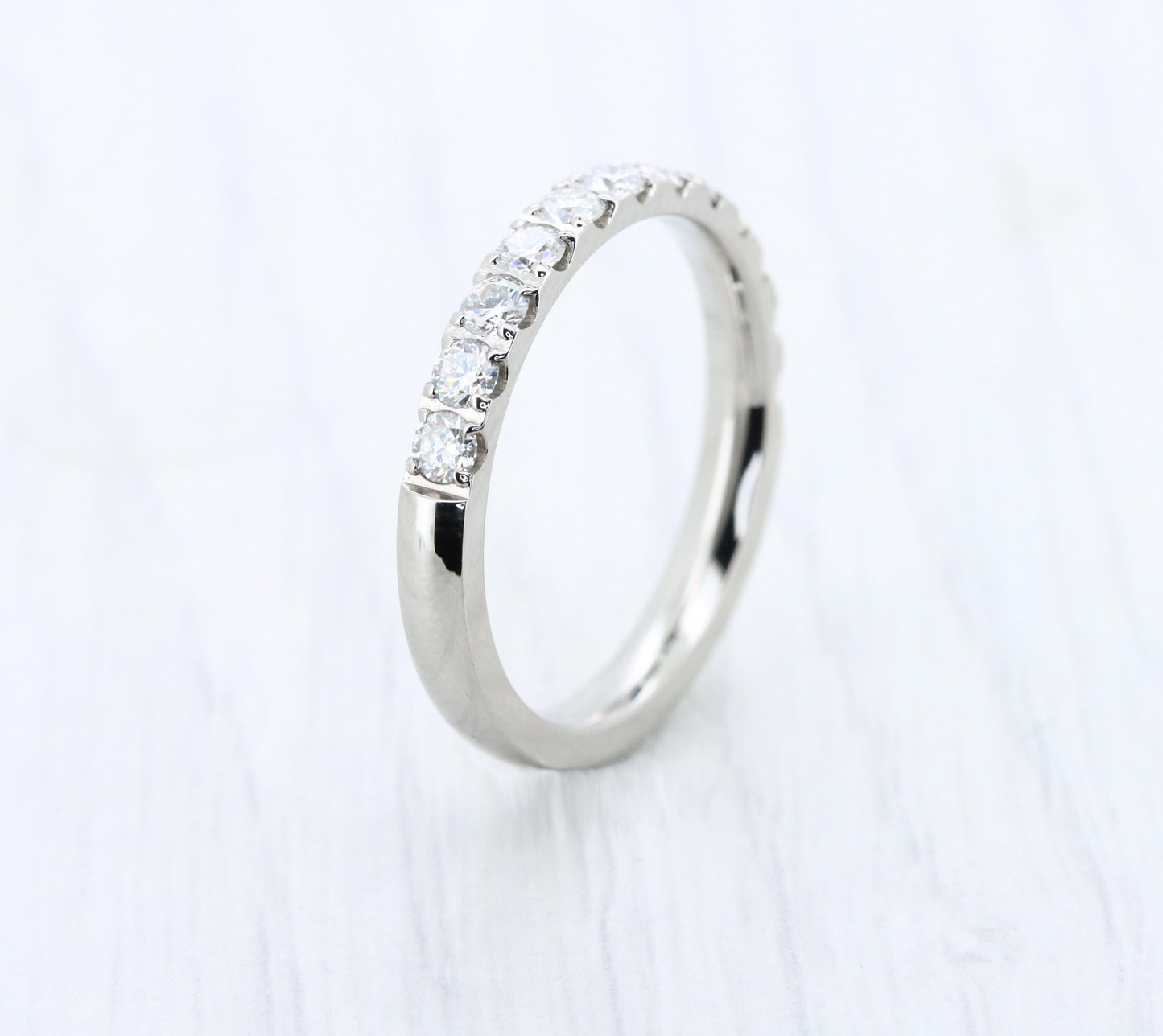 3mm wide Moissanite Half Eternity ring in Titanium, white gold - stacking ring - wedding band - handmade engagement ring