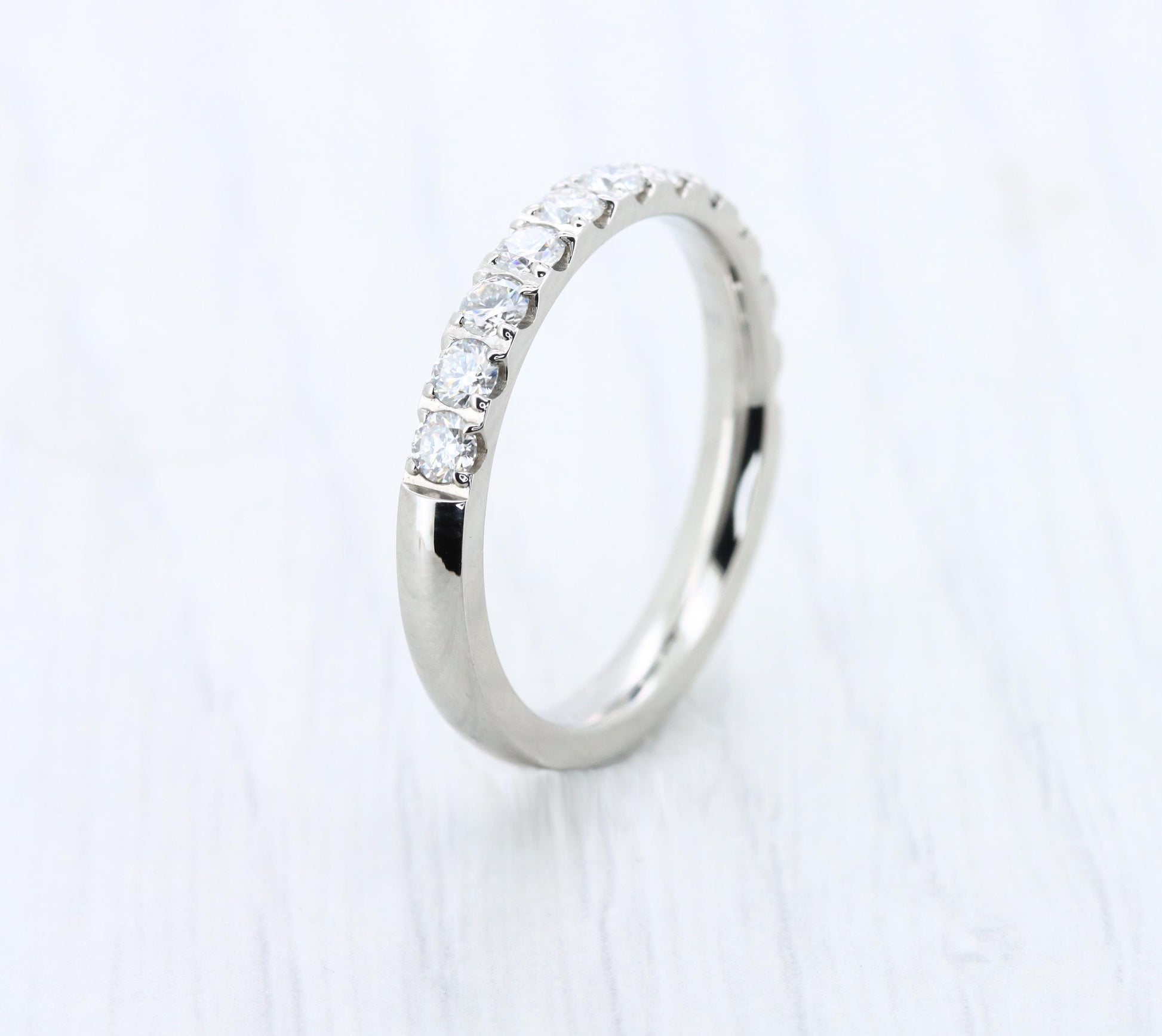 3mm wide Moissanite Half Eternity ring in Titanium, white gold - stacking ring - wedding band - handmade engagement ring