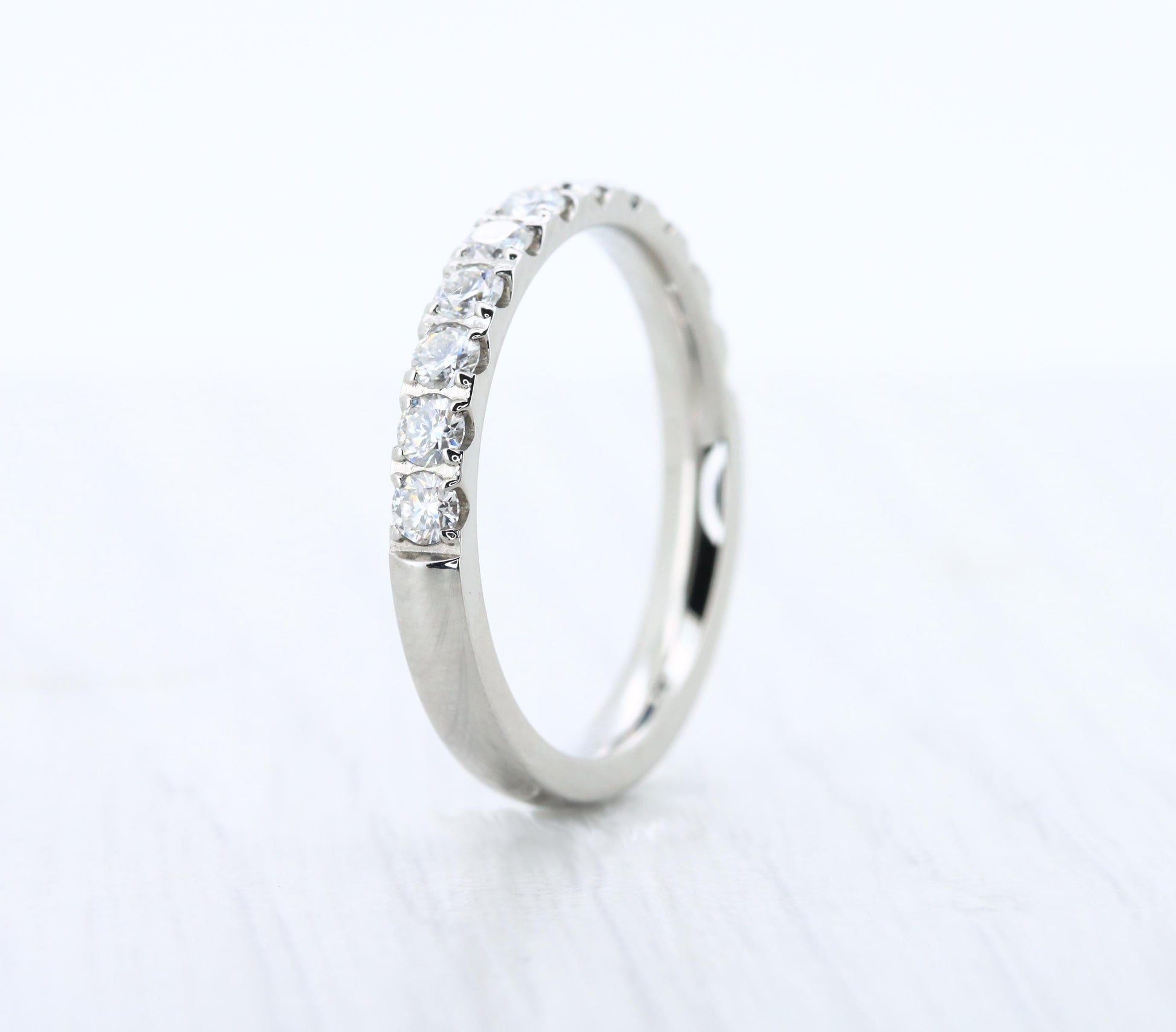 3mm wide Moissanite Half Eternity ring in Titanium, white gold - stacking ring - wedding band - handmade engagement ring