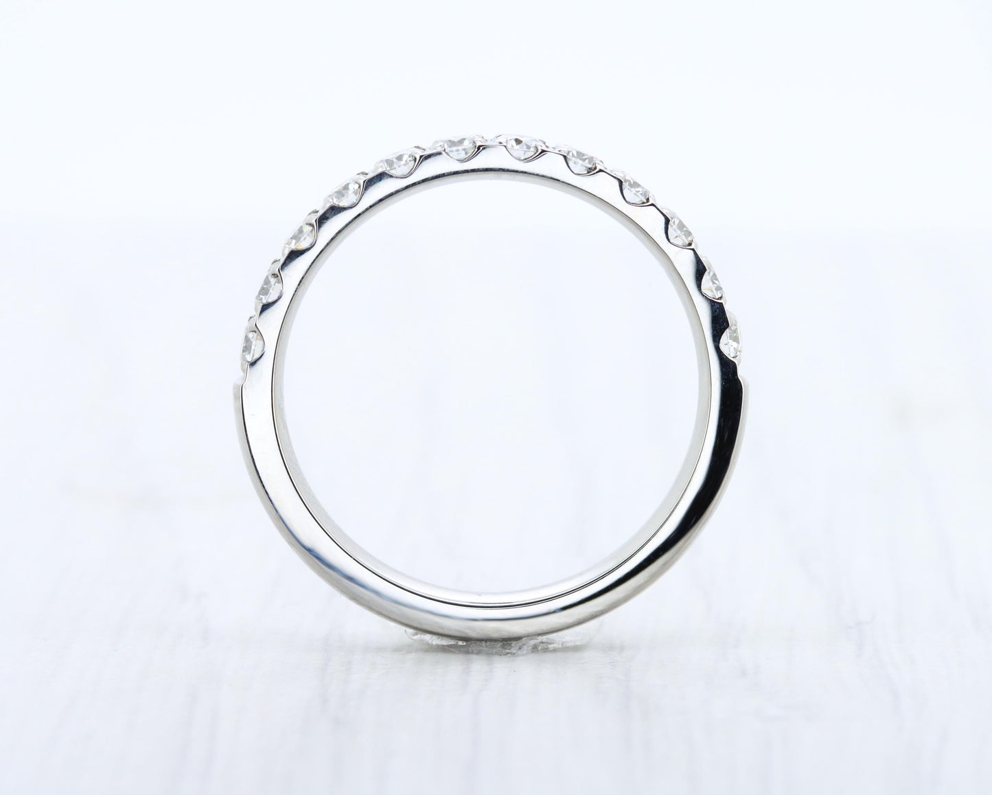 3mm wide Moissanite Half Eternity ring in Titanium, white gold - stacking ring - wedding band - handmade engagement ring