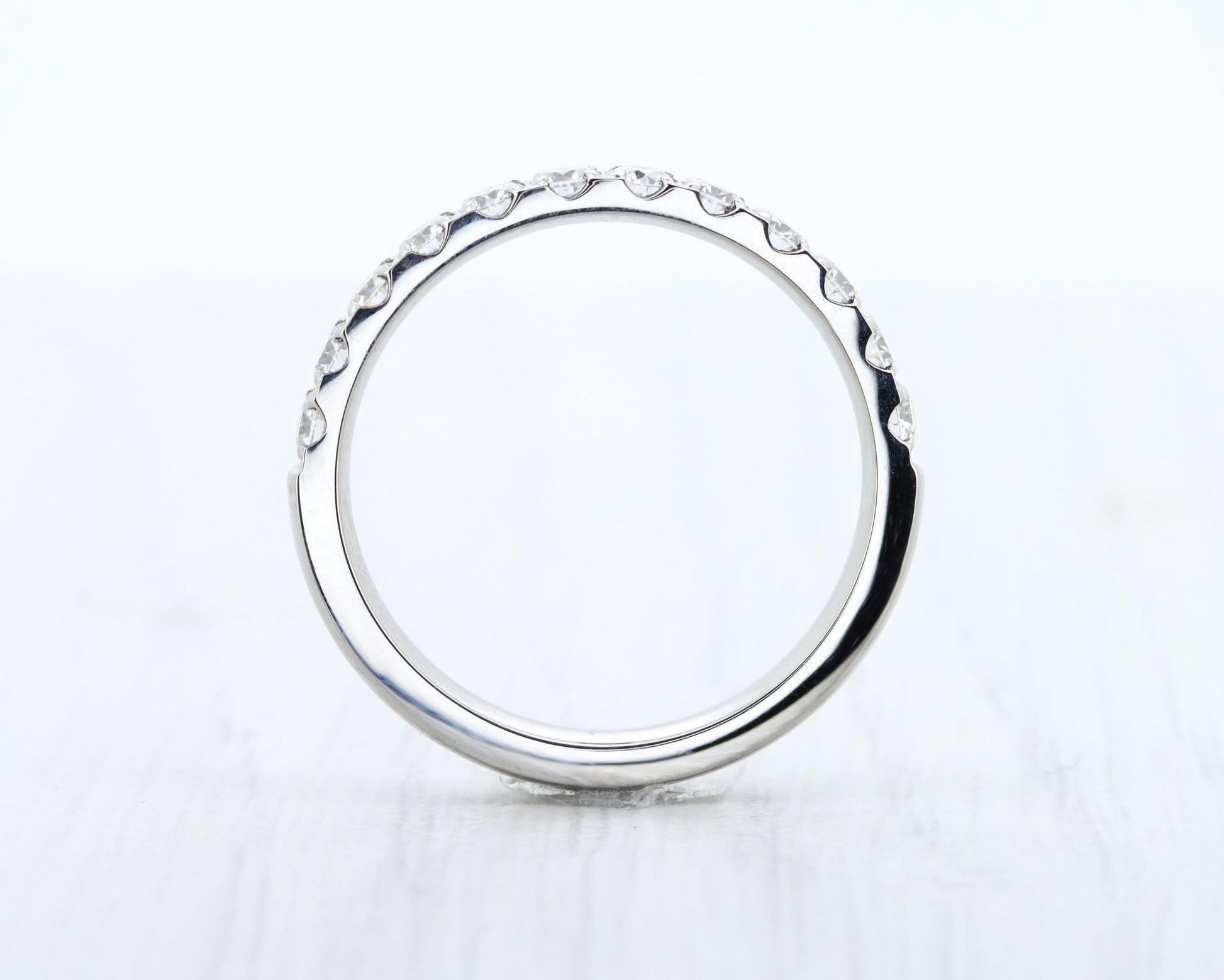 3mm wide Moissanite Half Eternity ring in Titanium, white gold - stacking ring - wedding band - handmade engagement ring