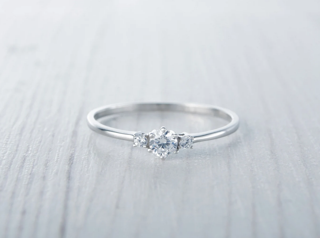 Genuine moissanite & Solid Platinum Trilogy ring - engagement ring size P 1/2