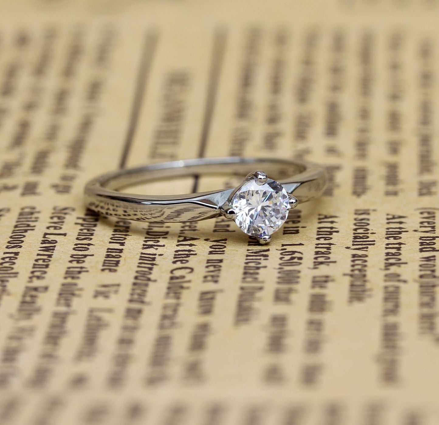Genuine White Moissanite solitaire ring available in Titanium or white gold - engagement ring - wedding ring