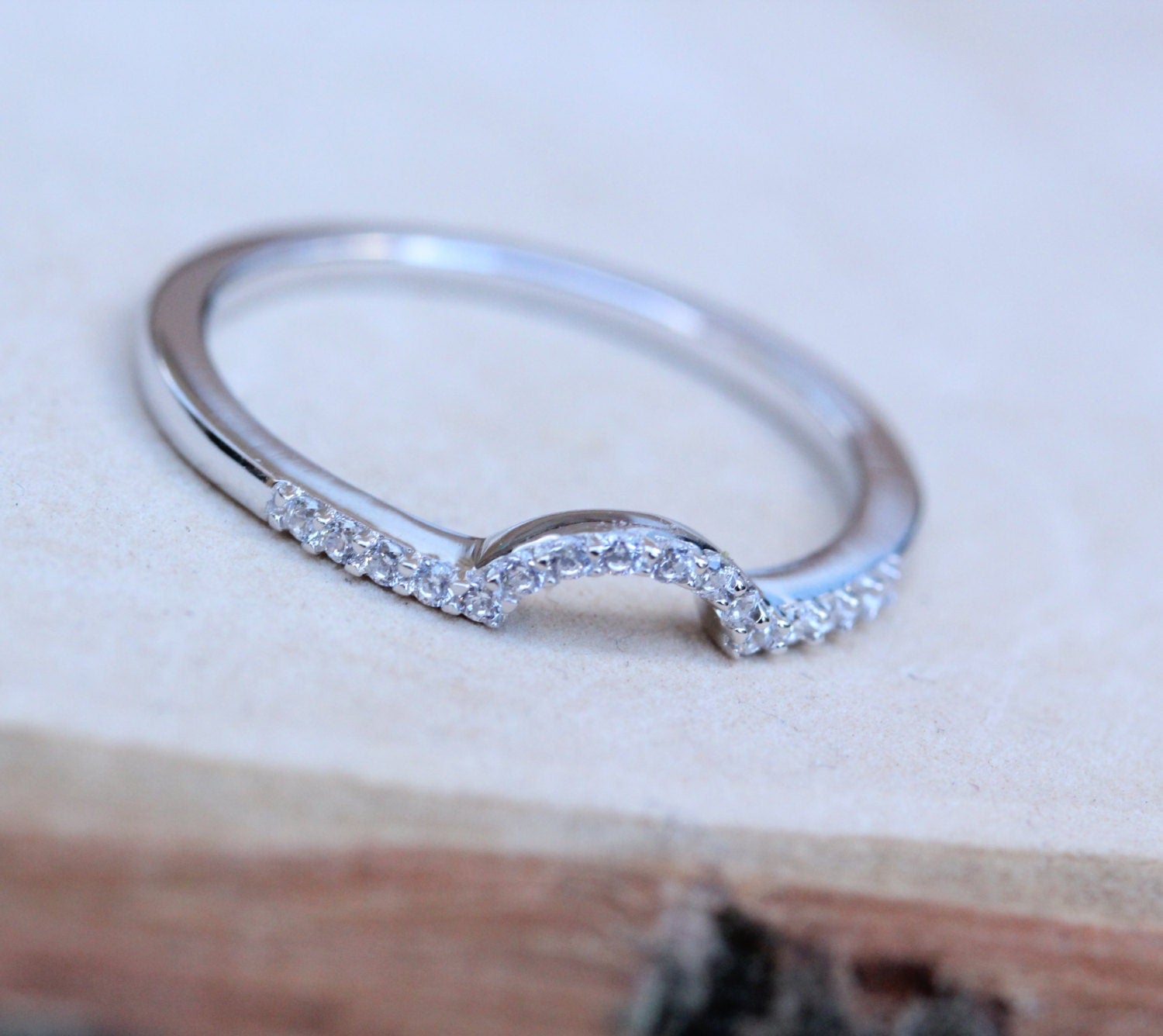 thumbnail image 2 of Moissanite Diamond Wedding Bands Women Half Eternity Engagement Ring Stacking Matching Band Loop Curved With 18K Gold Plating 2 of 12