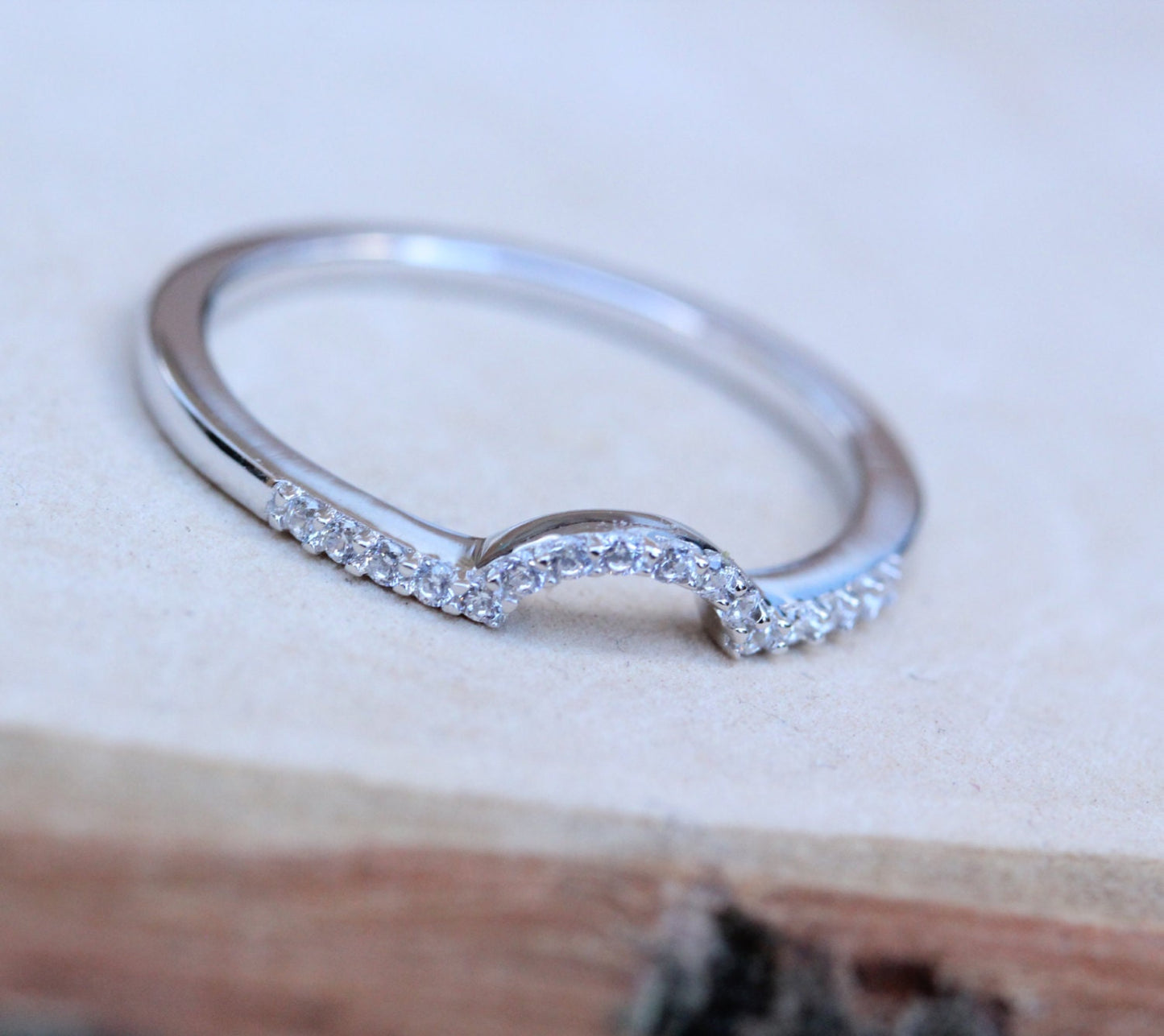 Genuine Moissanite curved Half Eternity ring band - Available in Sterling Silver and White Gold Filled - Handmade