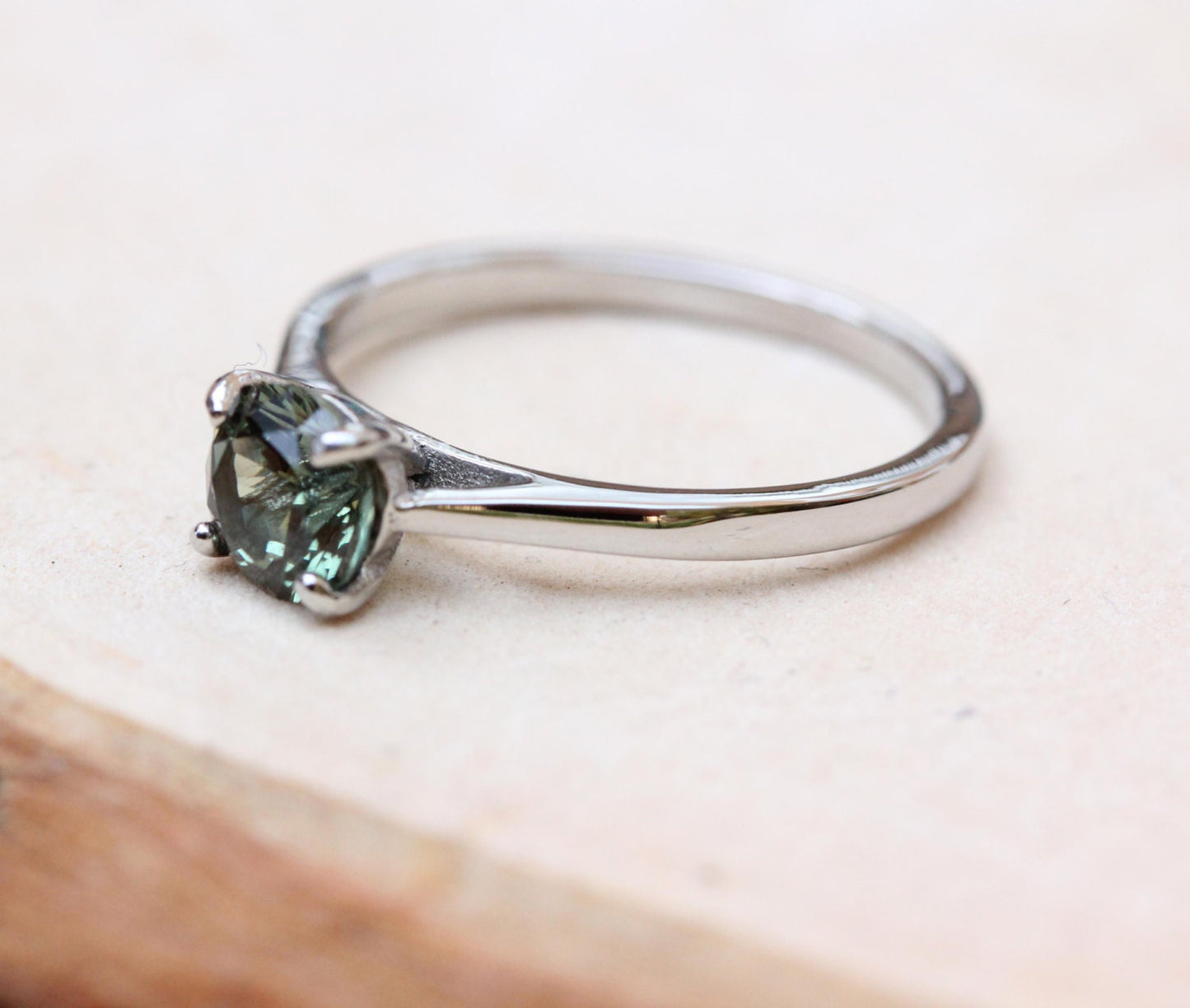 1ct Genuine Green Sapphire solitaire cathedral ring in Titanium or White Gold - engagement ring - wedding ring - handmade ring