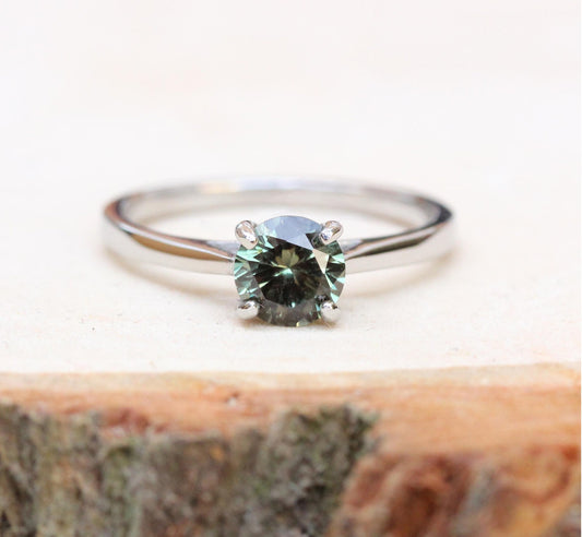 1ct Genuine Green Sapphire solitaire cathedral ring in Titanium or White Gold - engagement ring - wedding ring - handmade ring