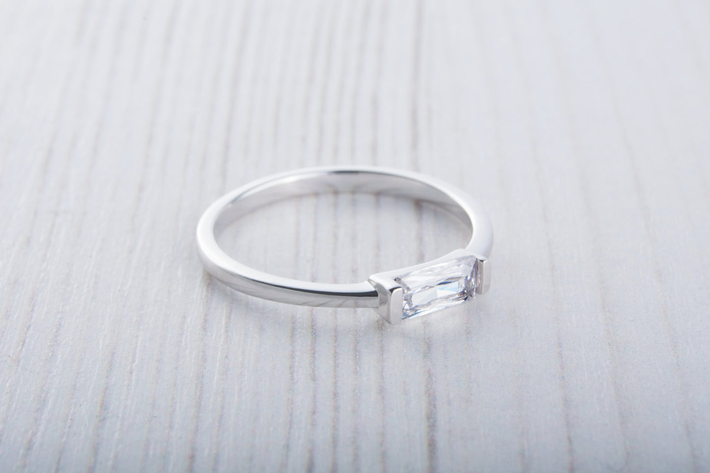 Man Made Diamond Simulant Radiant cut solitaire ring available in white gold or Silver - stacking ring - wedding band