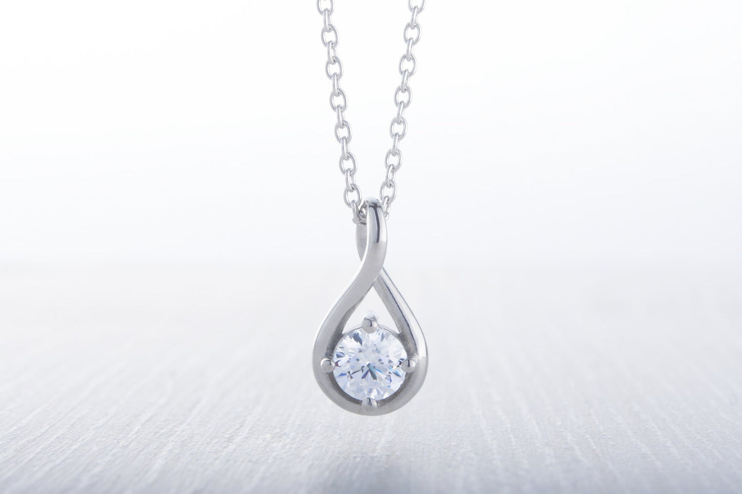 Twist style Necklace with Man Made Diamond Simulant pendant - available in 5mm, 6mm stone sizes - titanium
