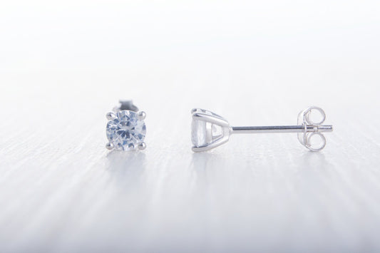Sterling Silver and 3mm Diamond Simulant Earrings