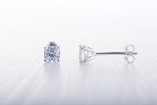 Sterling Silver and 5mm Diamond Simulant Earrings