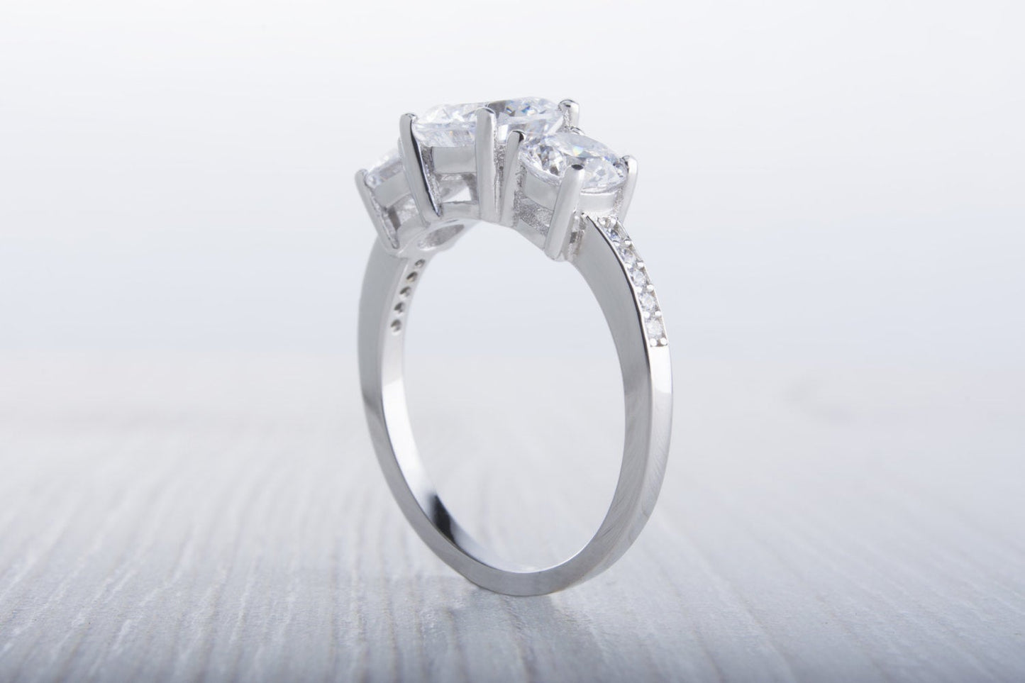 Man Made Diamond Simulant Trilogy ring available in white gold or sterling silver - engagement ring - wedding ring - silver ring