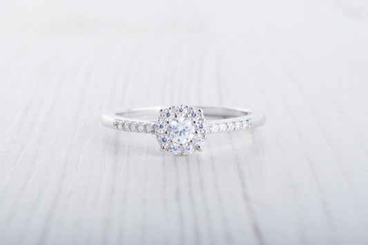 Genuine Moissanite Engagement Ring - Available in Sterling Silver or White Gold Filled - Handmade