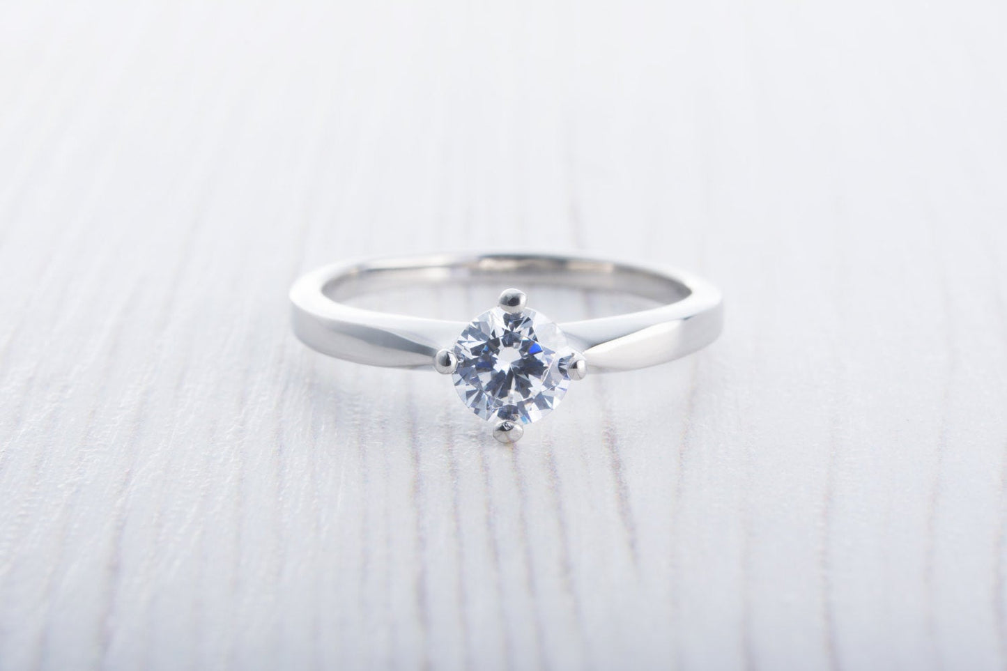Titanium and Man Made Diamond Simulant solitaire ring - engagement ring - wedding ring