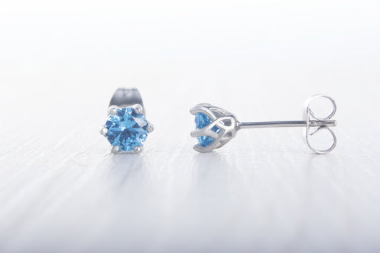 Genuine Blue Topaz stud earrings, available in titanium, white gold and surgical steel 4mm, 5mm, 6mm sizes