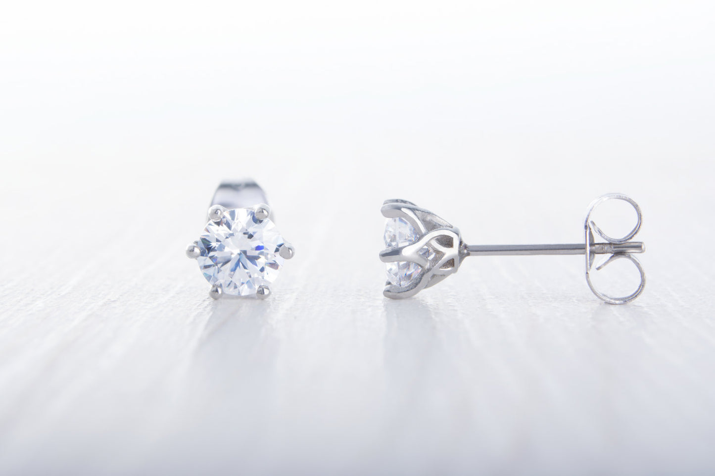 Man Made Diamond Simulant stud earrings, available in titanium, white gold and surgical steel 4mm, 5mm or 6mm sizes