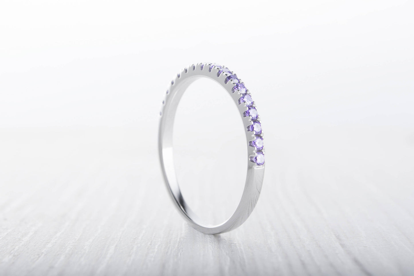 1.8mm wide Amethyst Gemstone Half Eternity ring - stacking ring