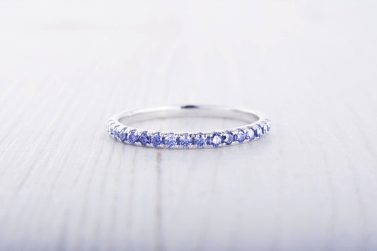 Natural Tanzanite 1.8mm wide Half Eternity ring  in white gold or Silver - stacking ring - wedding band - handmade engagement ring