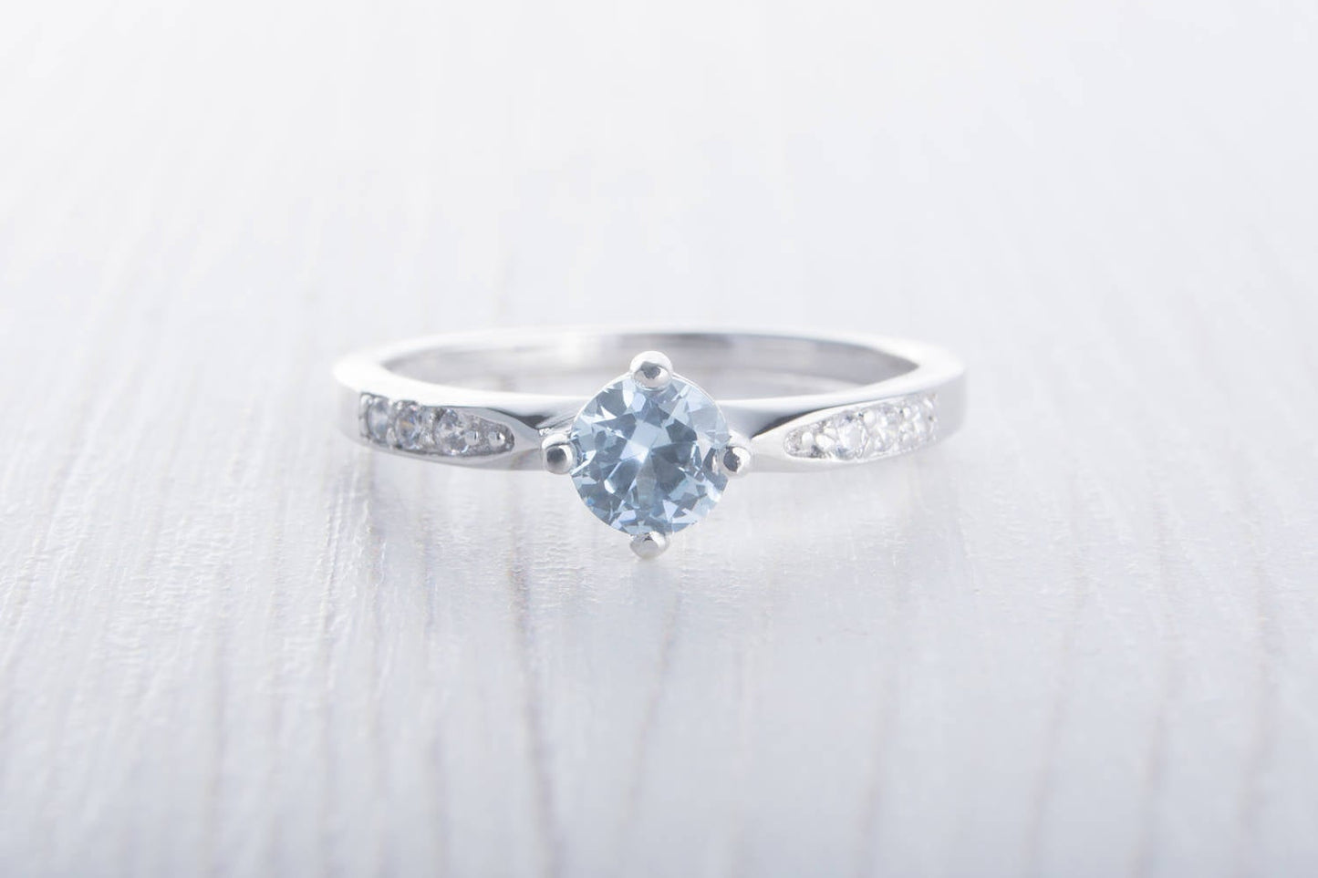Genuine aquamarine Solitaire engagement ring - Available in white gold and sterling silver - handmade engagement ring - wedding ring